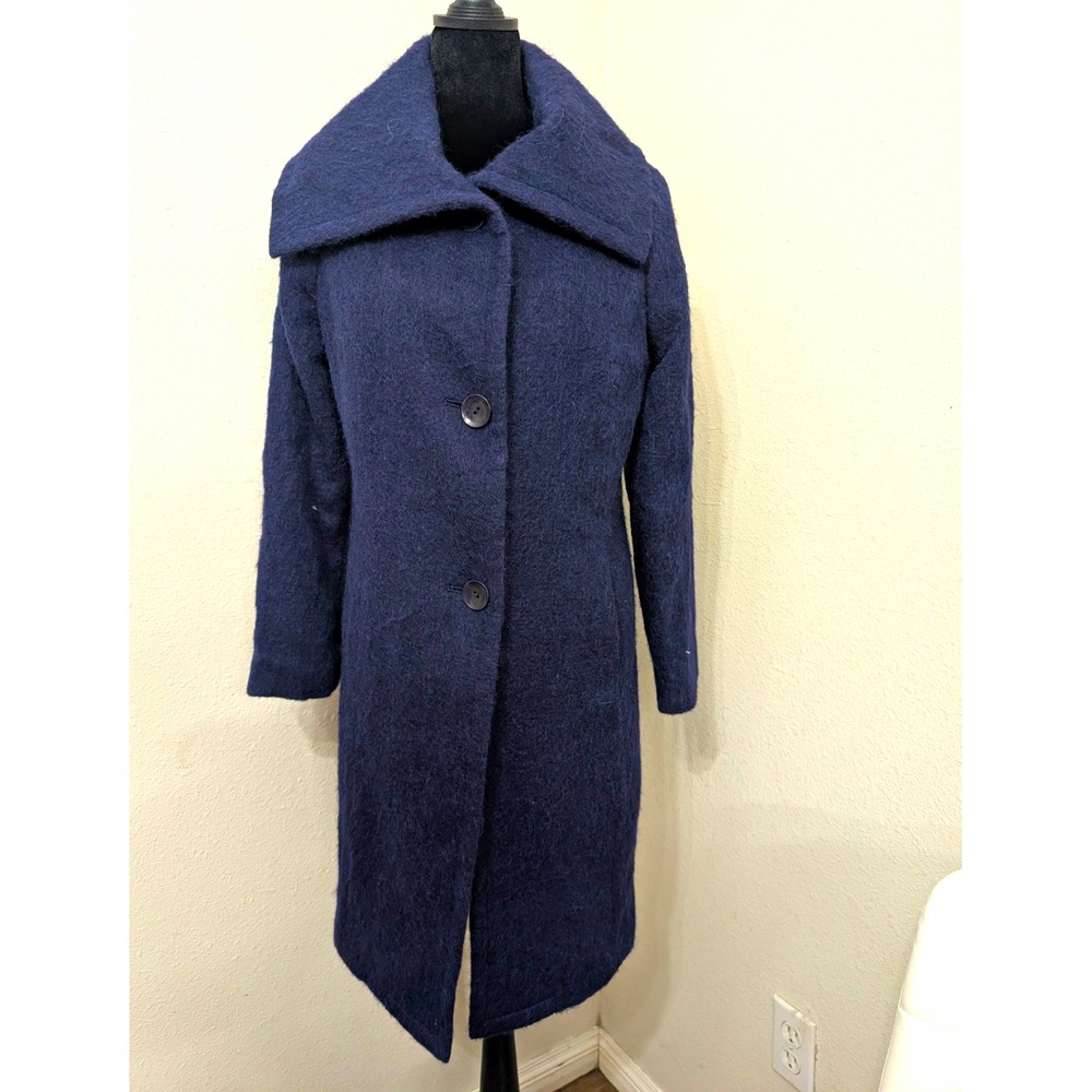 Talbots Women's Size 4 Navy Blue Wool Alpaca Mohair Long Coat Oversized Collar